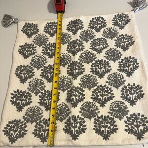 Serena and Lily pillow cover only, cream linen with grey embroidery and tassels